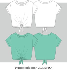 Girls crop top front tie flat sketch