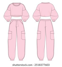 Meninas Crop top e Jogger vetor ilustrações