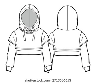 Mädchen beschnittene Jacke Vektor Design Mockup Template technische flache Skizze.