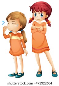 Girls crying and upset illustration