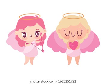 Girls cupids cartoons design of love passion romantic valentines day wedding decoration and marriage theme Vector illustration