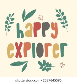 Girls Cute Happy Explorer with branch Vector Graphic