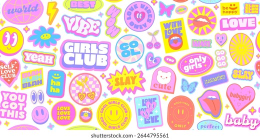 Adesivos Bonitos Para Meninas. Manchas Y2k Garotas. Emblemas de arte de sorriso pop.