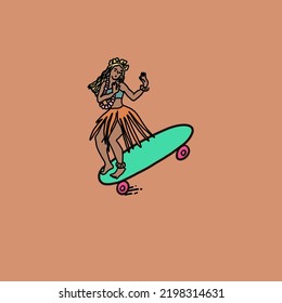 Girls dance on the skateboard