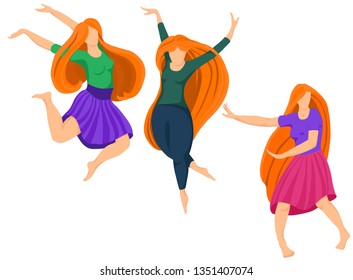 girls dancing banner, vector illustration isolated on white background