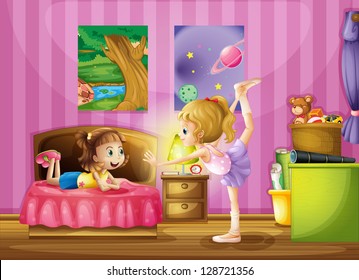 Girls dancing in a bedroom