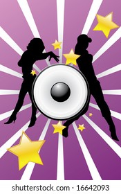 girls dancing behind speaker