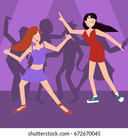 girls dancing at disco vector cartoon