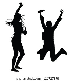 girls dancing and jumping with bottle vector silhouette