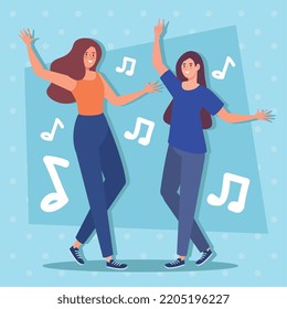 danza de niñas y notas de música