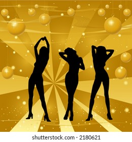 girls dancing on a stage, party atmosphere, retro background