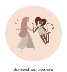 Girls dancing at a party. Highlight. Vector illustration in a restrained range, pastel colors.