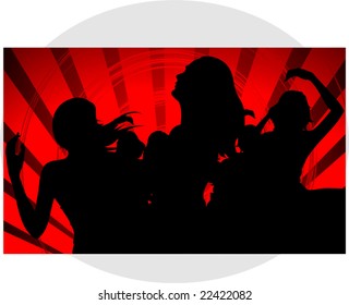 girls dancing in a red design background	