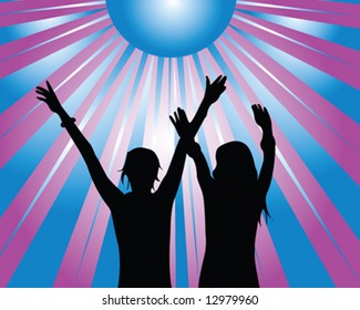 Girls Dancing Vector Illustration