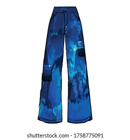 Girls denim trousers with water color texture effect. Fashion illustration apperal
