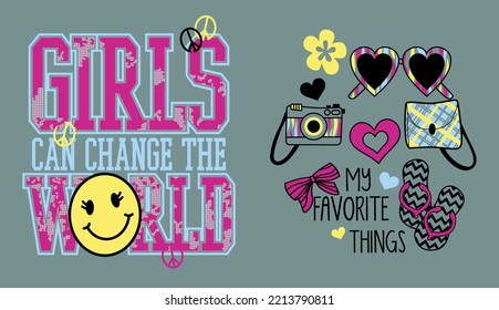 Girls Design. A collection of Awesome Girls wants and needs plus their hobbies. Editable colors and vector curves.  For your t-shirts, stickers or cover designs. Hope you like it. 