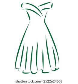 girls designer long dress line art vector illustration