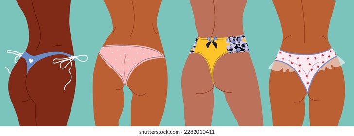 Girls in different bikini style. Get ready for the summer and beach season. Cute vector illustration