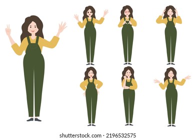 Girls with different emotions. Vector set of  emoticons, emoji