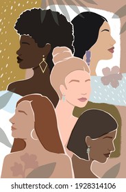 girls from different ethnic backgrounds together. modern vector bright illustration. for postcards, posters, magazine cover, catalog, book, booklet
