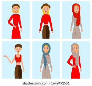 Girls Different Facial Expressions Emotions Cartoon Stock Vector ...