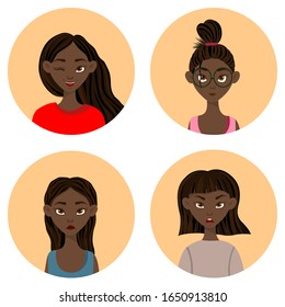 Girls with different facial expressions and emotions. Cartoon style. Vector illustration