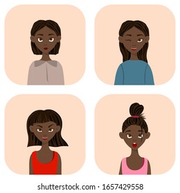 Girls with different facial expressions and emotions. Cartoon style. Vector illustration