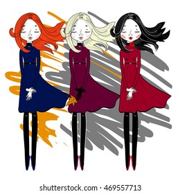 Girls with different hairs vector isolated