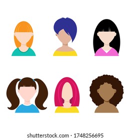 Girls with different hairstyles. People in the vector. Female avatar.