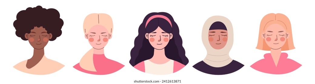 girls of different nationalities isolate on  white background.afro , asian, arab, european woman.