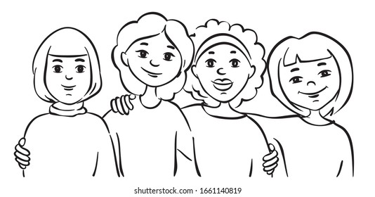Girls of different nationalities. Vector illustration to  International women's day. 