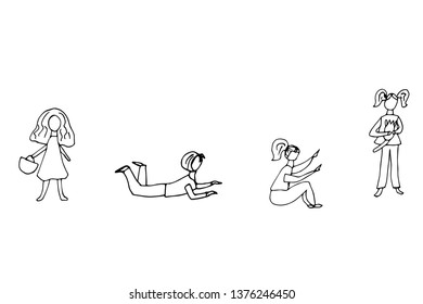 Girls in different poses. Vector illustration.