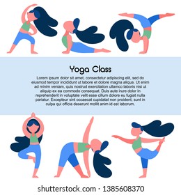 Girls do yoga. Template for text for a yoga class. Free space for text.