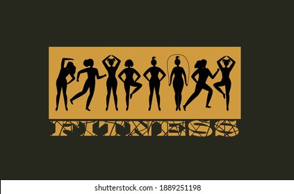 Girls doing exercises flat vector illustration. Fitness and health theme. Motivational sport banner.