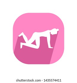 Girls doing exercises in the gym. Arms, legs and butt training for women. Icon with long shadow and flat vector symbol.
