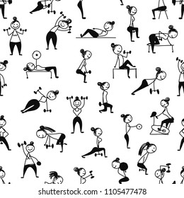 Girls doing sport exercises, seamless pattern for your design