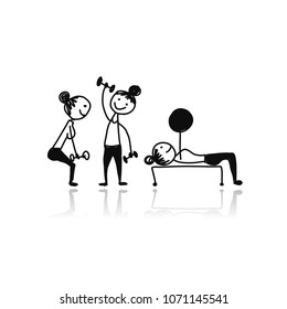 Girls doing sport exercises, sketch for your design