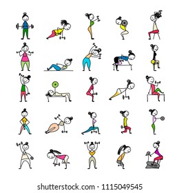 Girls doing sport exercises, sketch for your design