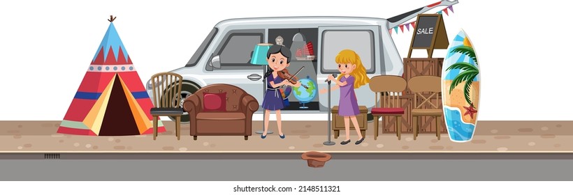 Girls doing street performance  illustration