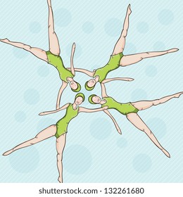 Girls doing synchronized swimming, figure forming