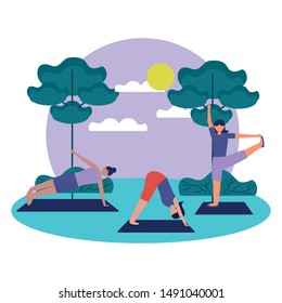 Girls doing yoga design, Positive mind fitness and exercise theme Vector illustration