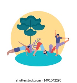 Girls doing yoga design, Positive mind fitness and exercise theme Vector illustration