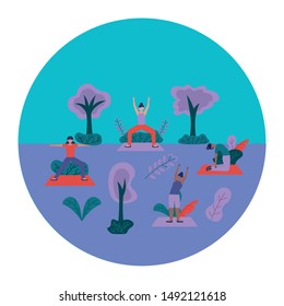 Girls doing yoga design, Positive mind fitness and exercise theme Vector illustration