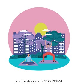 Girls doing yoga design, Positive mind fitness and exercise theme Vector illustration