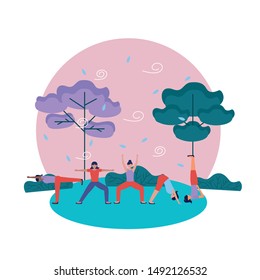 Girls doing yoga design, Positive mind fitness and exercise theme Vector illustration