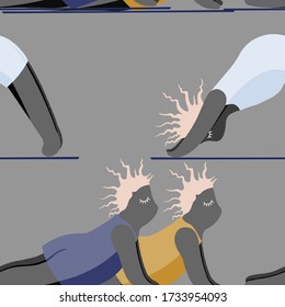 Niñas Haciendo Yoga. Una Mujer De Patrón Sin Maravilla Pone A Practicar Yoga. Feliz Concepto Positivo Del Cuerpo. Amo Mi Cuerpo. Espiritual de Asana. Caricatura, contorno de pincel. Grasa, Sobrepeso, Más Tamaño, Vector Obeso.
