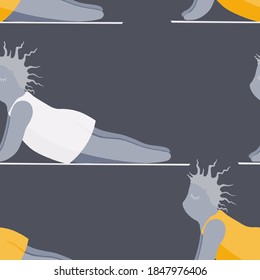 Mädchen machen Yoga. Nahtlose Muster Frauen Pose, die Yoga praktizieren. Alles Gute für den Körper. Liebt meinen Körper. Asana spirituell. Cartoon Charakter, Brush Contour. Fett, Übergewicht, Plus Größe, Fettgewebe.