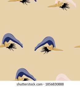 Girls Doing Yoga. Seamless Pattern Woman Pose Practicing Yoga. Happy Body Positive Concept. Love My Body. Asana Spiritual. Cartoon Character, Brush Contour. Fat, Overweight, Plus Size, Obese Vector.