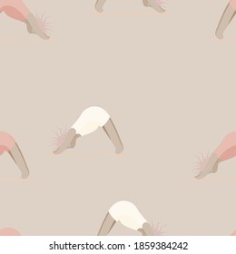 Girls Doing Yoga. Seamless Pattern Woman Pose Practicing Yoga. Happy Body Positive Concept. Love My Body. Asana Spiritual. Cartoon Character, Brush Contour. Fat, Overweight, Plus Size, Obese Vector.