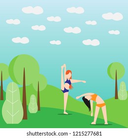 girls doing yoga vector illustration for web	